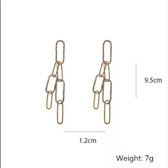 GOLD PLATED RHINESTONE CHAIN LINK EARRINGS - Picture 6 of 6